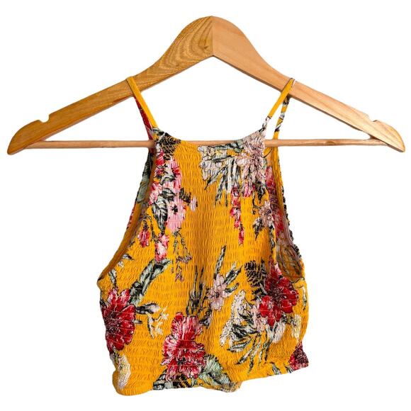 Yellow Floral Smocked Crop Tank Top – Y2K XS Style - Picture 2 of 7